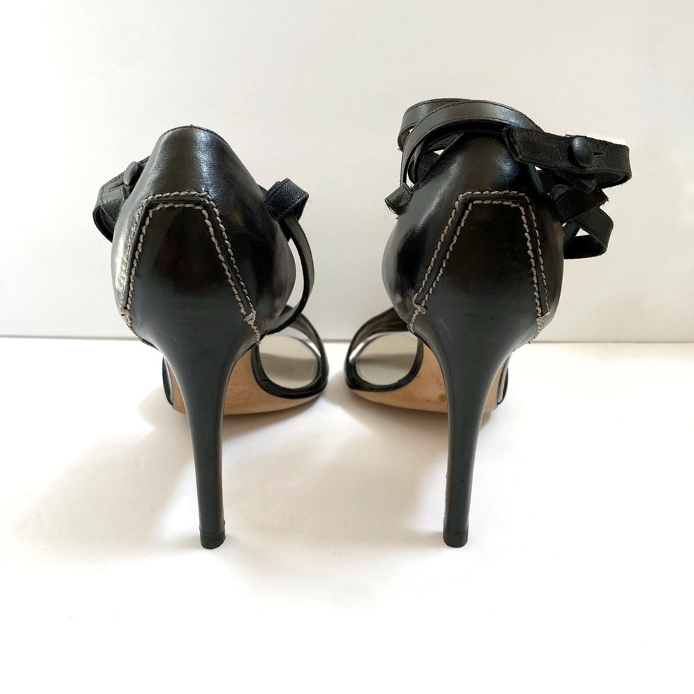 Yves saint Laurent black leather ankle wrap open toe heels - Picture 5 of 11